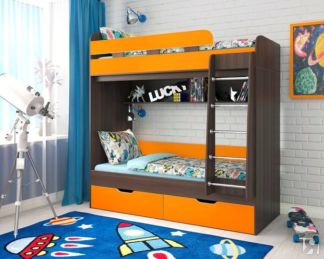 Детская 2-ярусная кровать Юниор-5, каркас Бодего, фасад Оранжевый