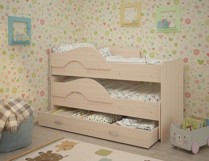 Двухэтажная детская кровать Радуга 1.6 с ящиком, цвет Млечный дуб