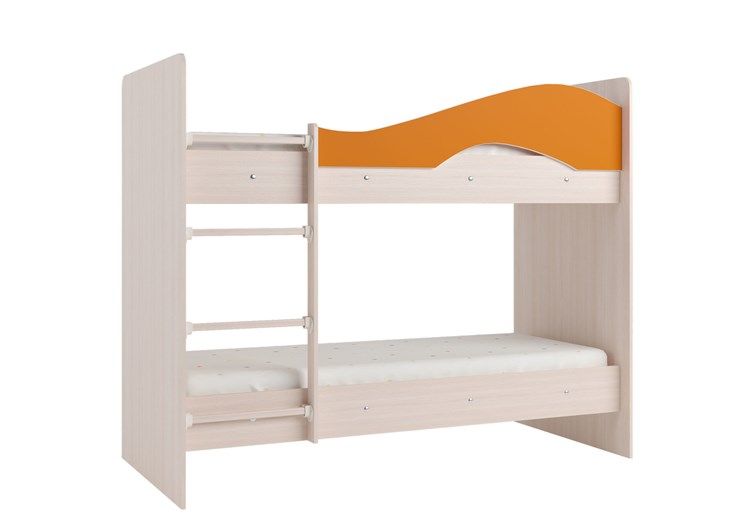 Двухэтажная детская кровать Мая на щитах, корпус Млечный дуб, фасад Оранжев