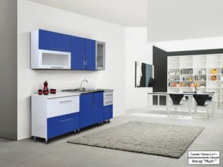 Модульный кухонный гарнитур Мыло 224 2000х918, цвет Синий/Белый металлик