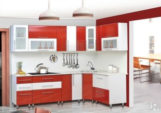 Модульная кухня Мыло 224 2600х1600, цвет Красный/Белый металлик
