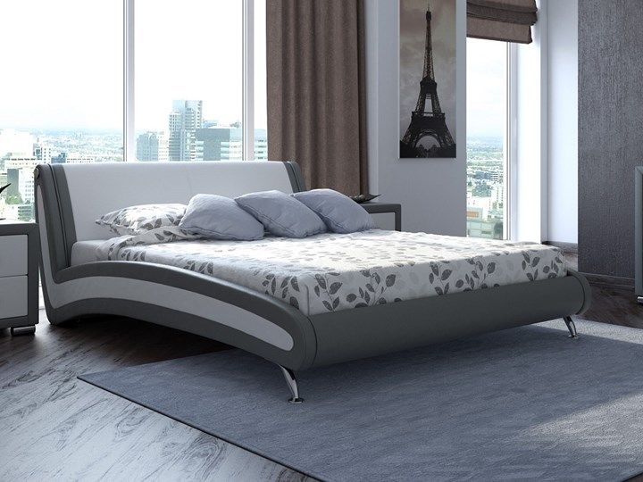 Кровать двуспальная Corso-2 160х200, Экокожа (Серый с белым)