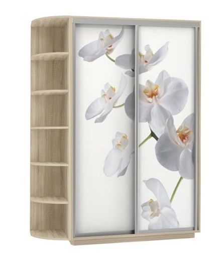 Шкаф 2-дверный Дуо 1500x600x2400, со стеллажом, Белая орхидея, дуб сонома