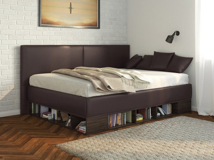 Кровать подростковая Lancaster 1, 120х200, ЛДСП венге, экокожа коричневая