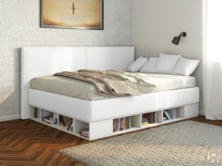 Подростковая кровать Lancaster 1, 140х200, ЛДСП белая, экокожа белая