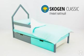 Кровать-домик мини Skogen графит-мятный