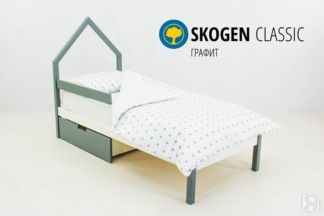 Детская кровать-домик мини Skogen графит-белый