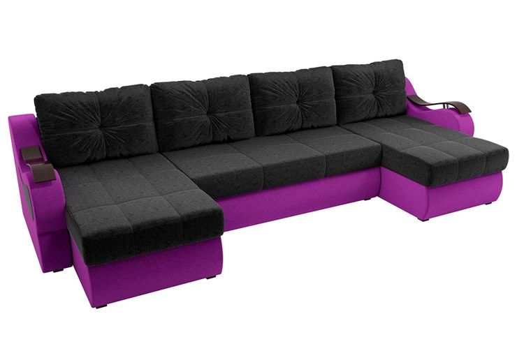 П-образный диван Меркурий П, Черный/фиолетовый (вельвет)