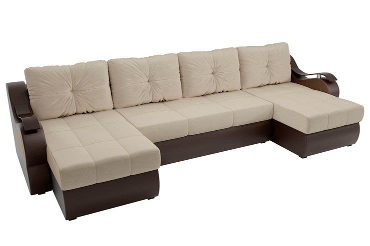 П-образный диван Меркурий П, Бежевый/коричневый (вельвет/экокожа)