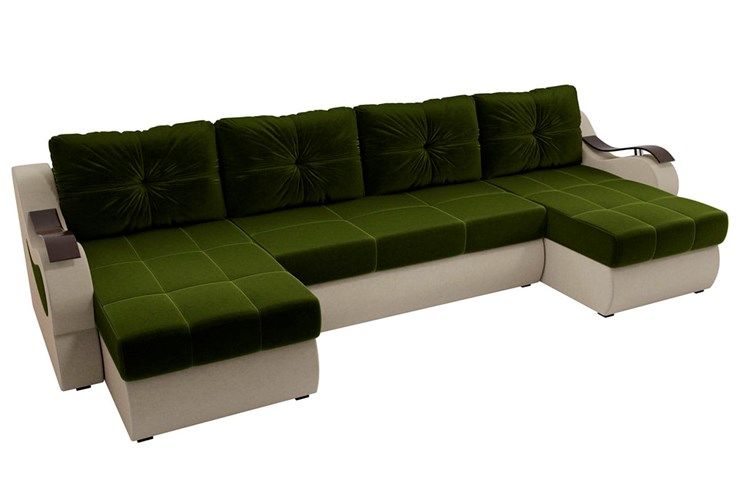 П-образный диван Меркурий П, Зеленый/бежевый (вельвет)