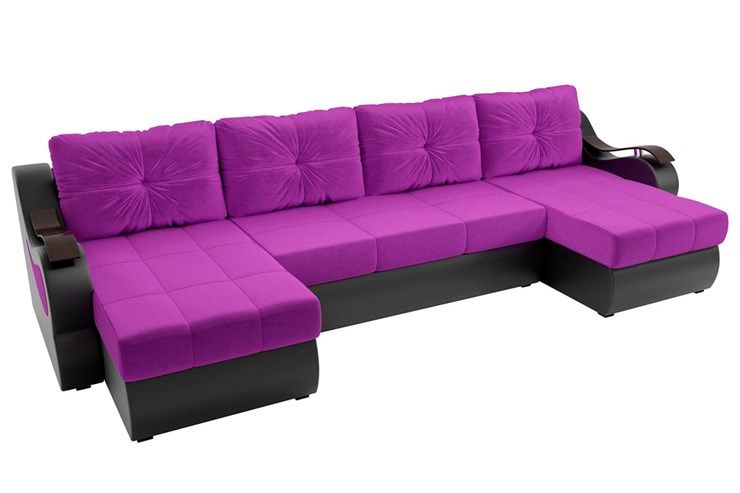 П-образный диван Меркурий П, Фиолетовый/черный (вельвет/экокожа)
