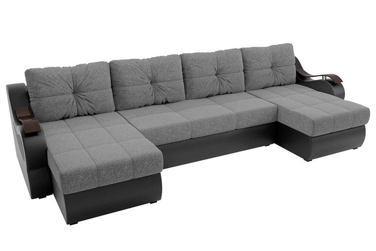 П-образный диван Меркурий П, Серый/черный (рогожка/экокожа)