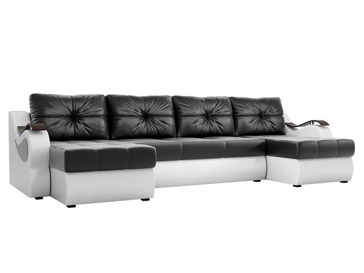 П-образный диван Меркурий П, Черный/белый (экокожа)