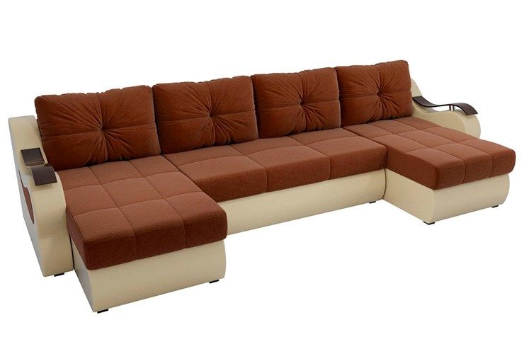 П-образный диван Меркурий П, Коричневый/бежевый (рогожка/экокожа)