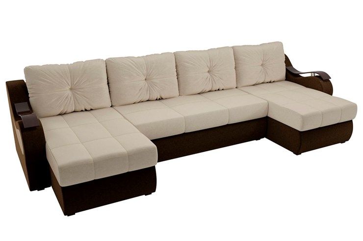 П-образный диван Меркурий П, Бежевый/коричневый (вельвет)