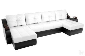 П-образный диван Меркурий П, Белый/черный (экокожа)