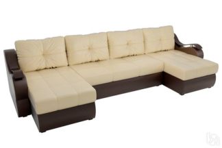 П-образный диван Меркурий П, Бежевый/коричневый (экокожа)