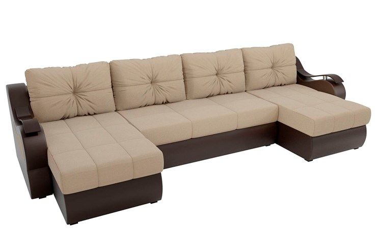 П-образный диван Меркурий П, Бежевый/коричневый (рогожка/экокожа)
