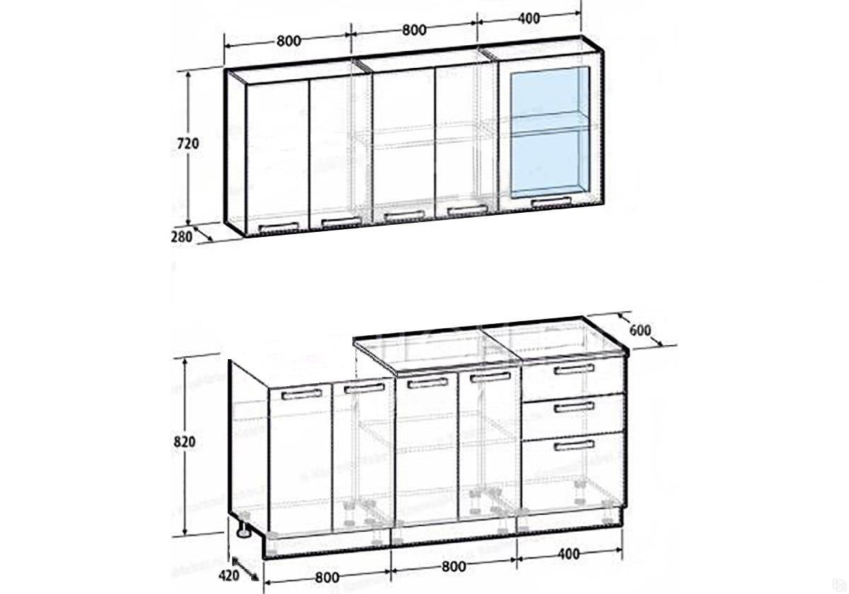 размеры стандартных шкафов в кухне