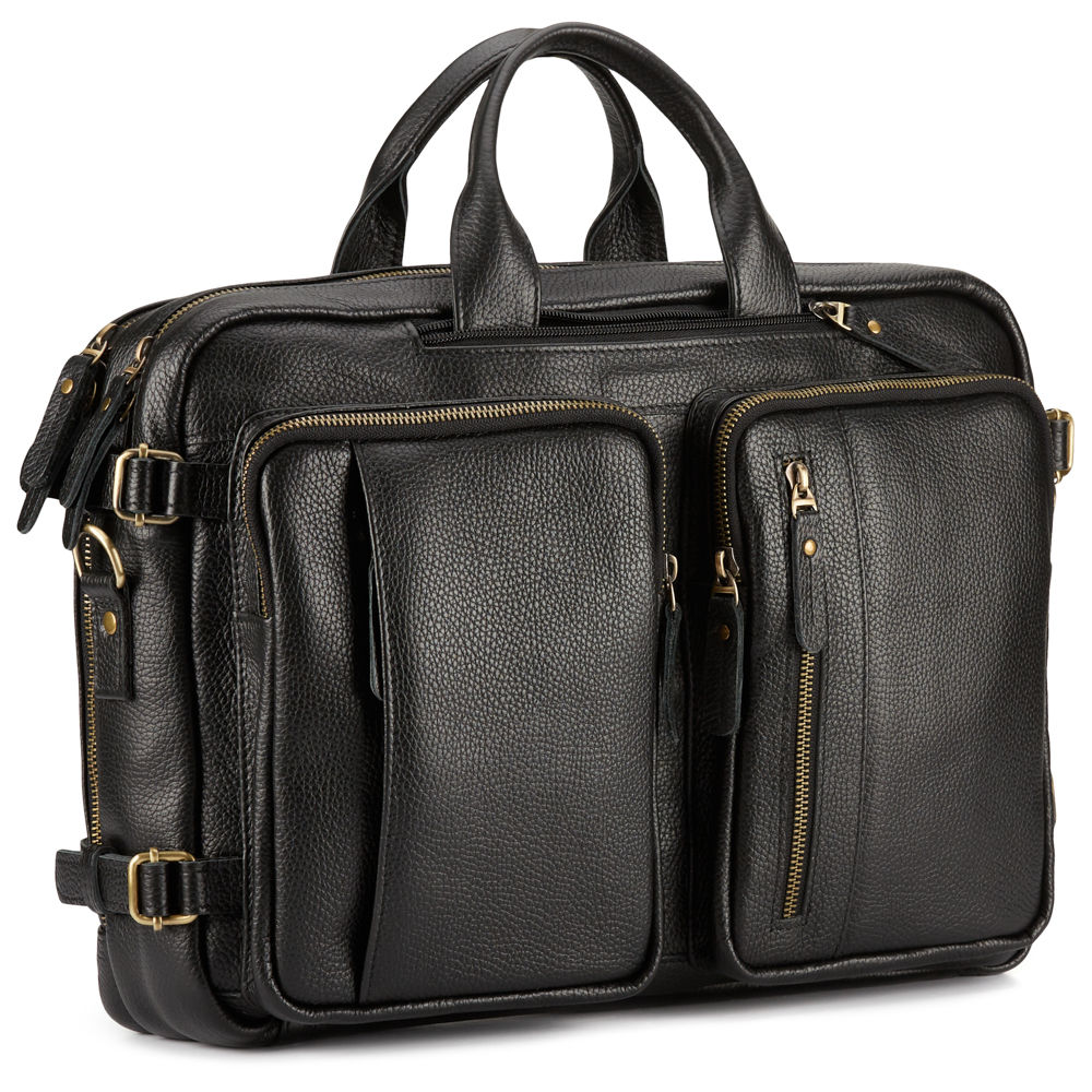 Мужская кожаная сумка-рюкзак Бигмэн, черная