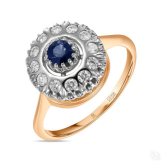 Золотое кольцо c бриллиантами и сапфиром артикул 1580633