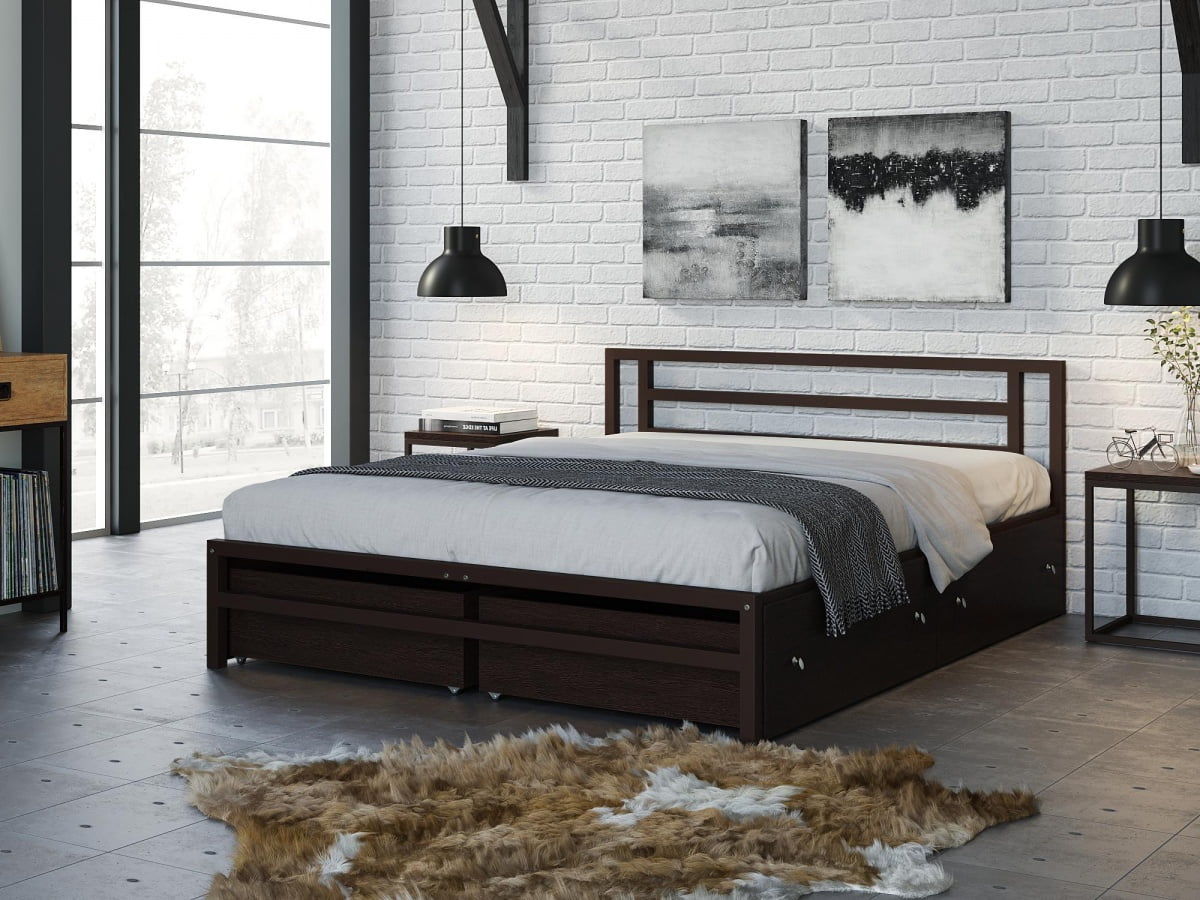 Двуспальная кровать Титан Коричневый ящики 
Венге