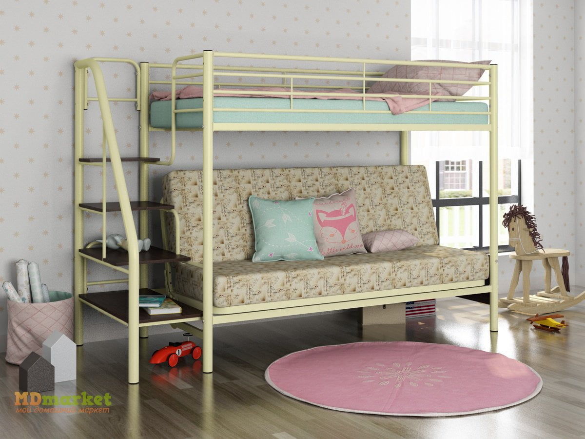 Двухъярусная кровать с диваном Мадлен 
3 Бежевая