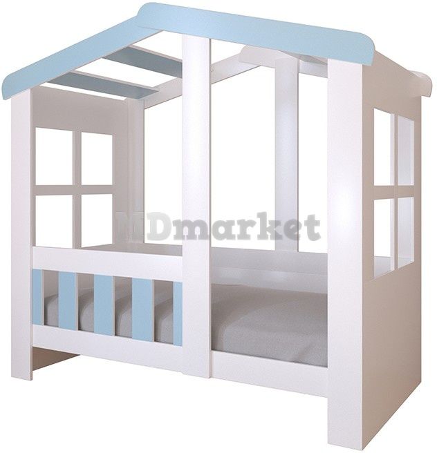 Детская кровать Астра домик Белая/Голубой