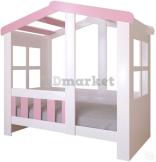 Детская кровать Астра домик Белая/Розовый