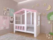 Детская кровать Астра домик Белая/Розовый
