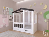 Детская кровать Астра домик с ящиком Белая/Венге