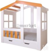 Детская кровать Астра домик с ящиком Белая/Оранжевый