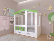 Детская кровать Астра домик с ящиком Белая/Салатовый