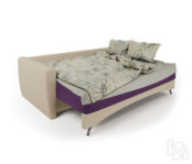 Диван-кровать Опера 130 экокожа беж и фиолетовая рогожка