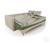 Диван-кровать Опера 130 экокожа беж и зеленая рогожка