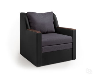 Кресло-кровать Соло экокожа черный и серая рогожка