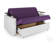 Диван-кровать Шарм 120 фиолетовая рогожка и экокожа белая